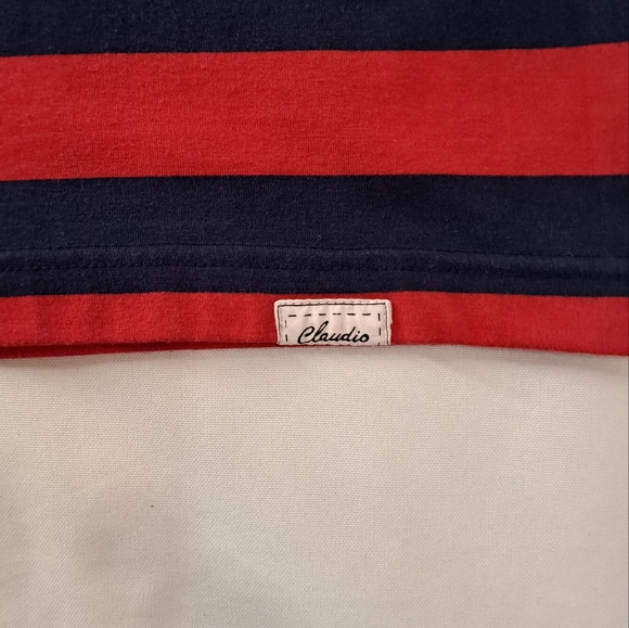 Claudio Milano Red and Navy Stripe Fitted Shirt Rugby Dress - Picture 9 of 13